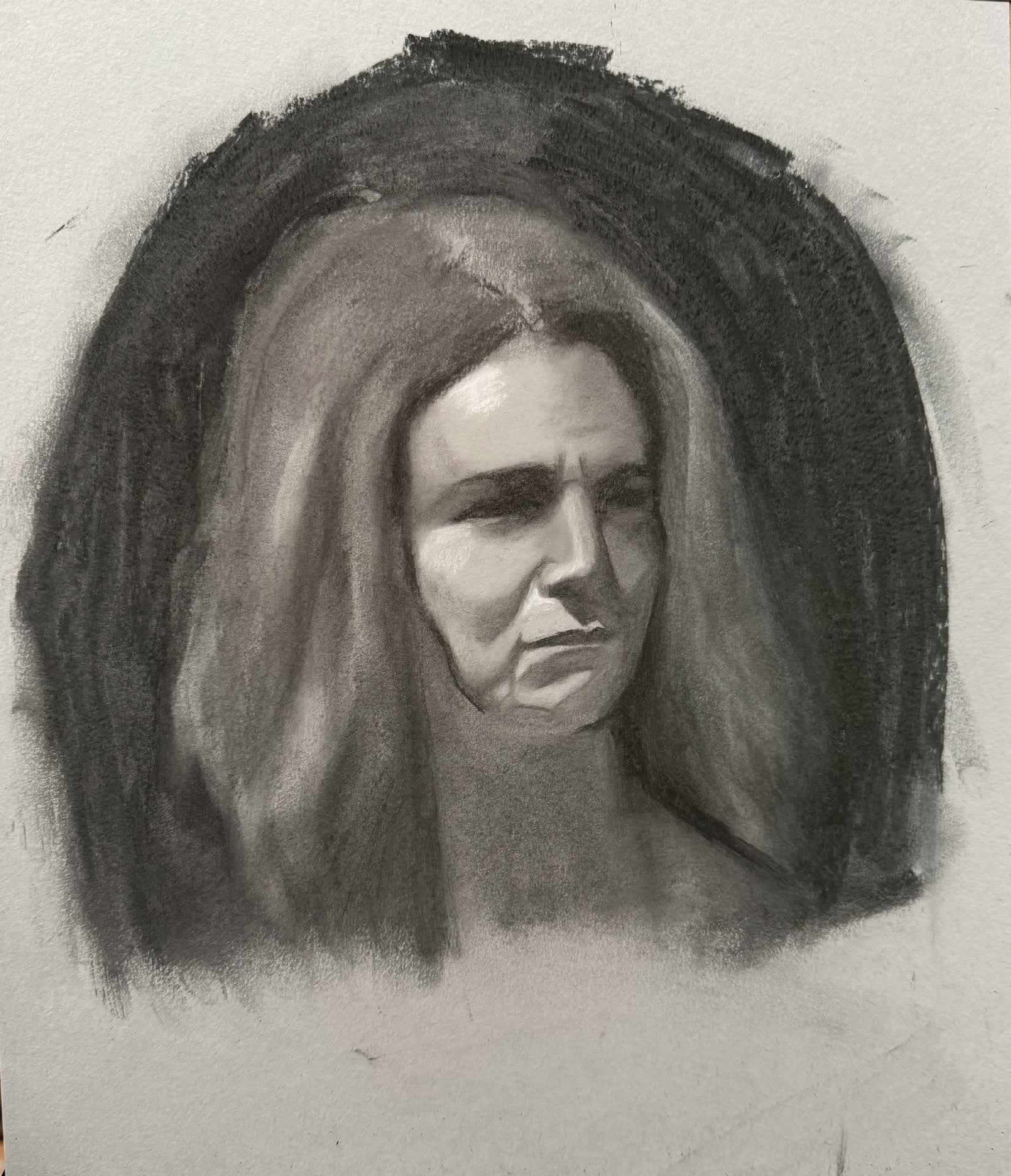 Mia (Study) — Charcoal on toned paper
