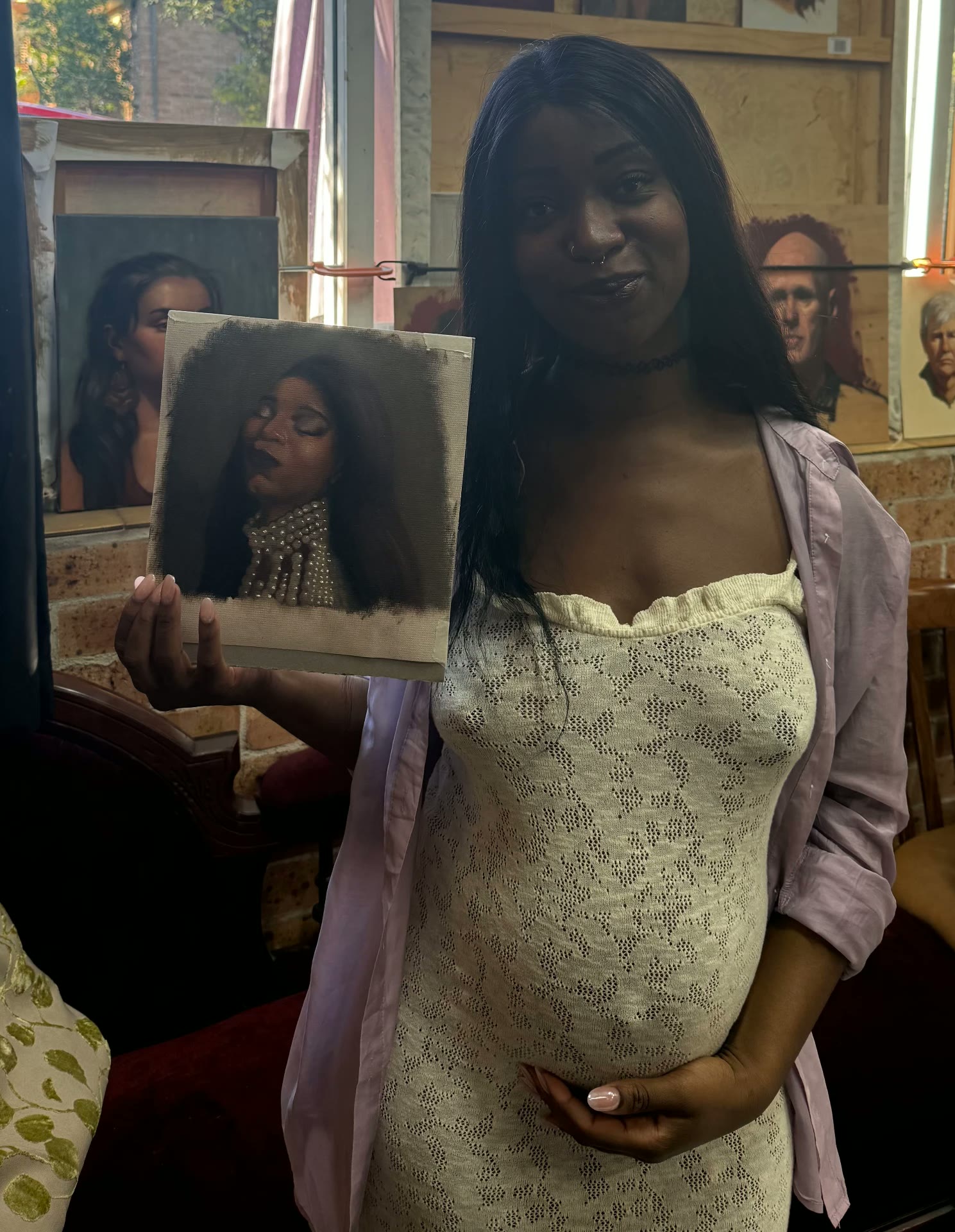 Portrait Study in Pearls — live wedding painting for Live model portrait