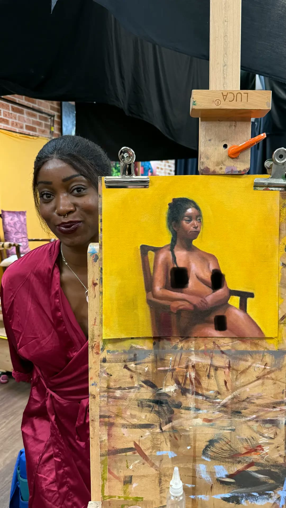 Seated Study in Ochre — live wedding painting for Live model portrait