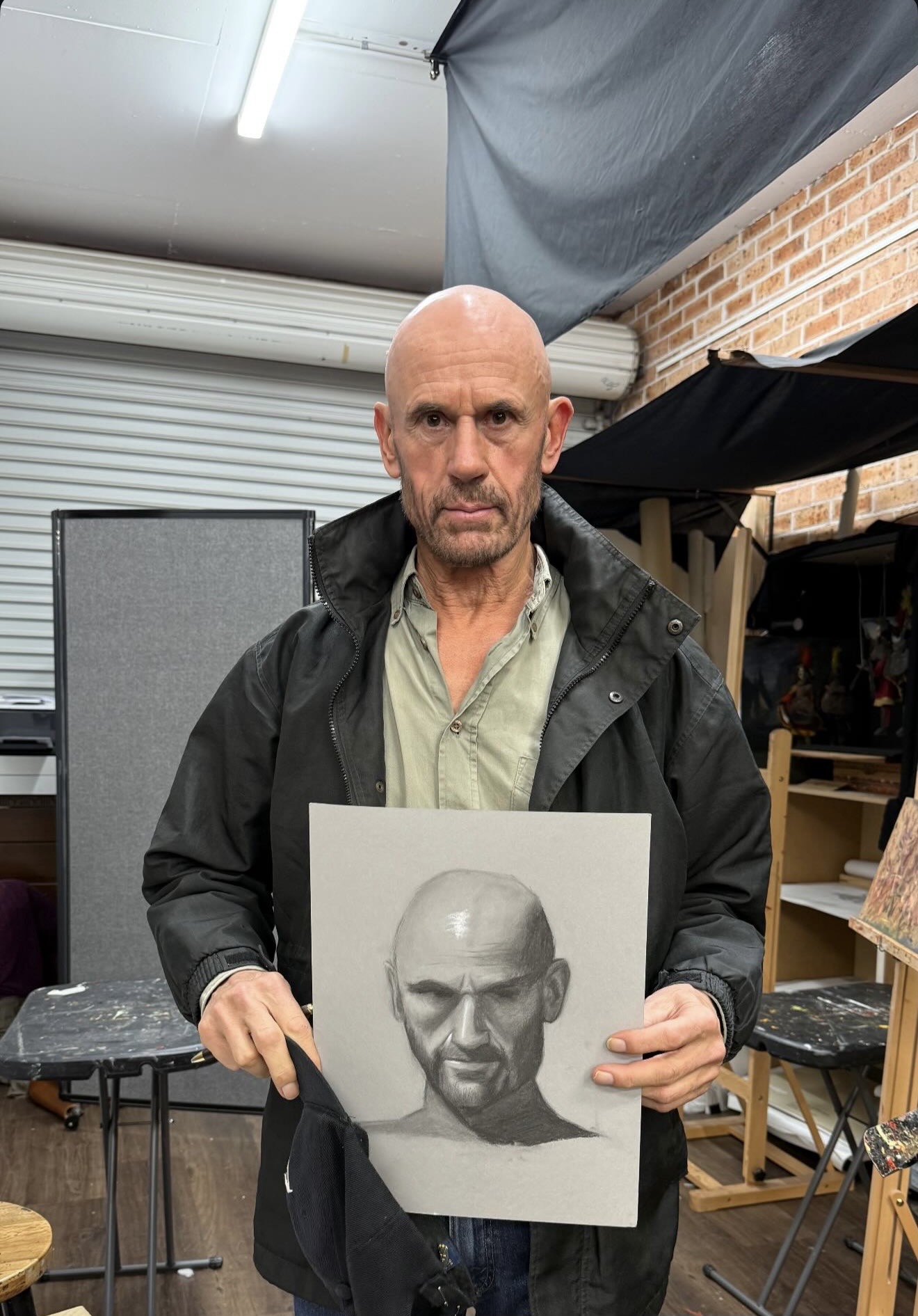 Charcoal Self-Portrait Study — live wedding painting for Live model portrait
