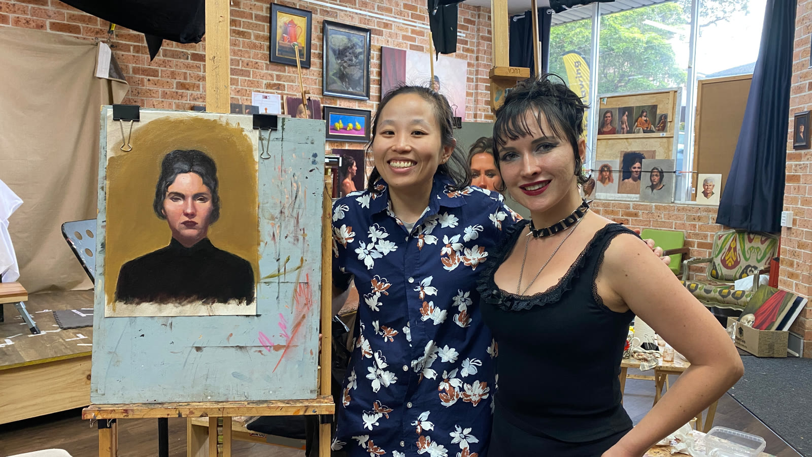 Portrait in Warm Light — live wedding painting for Live model portrait