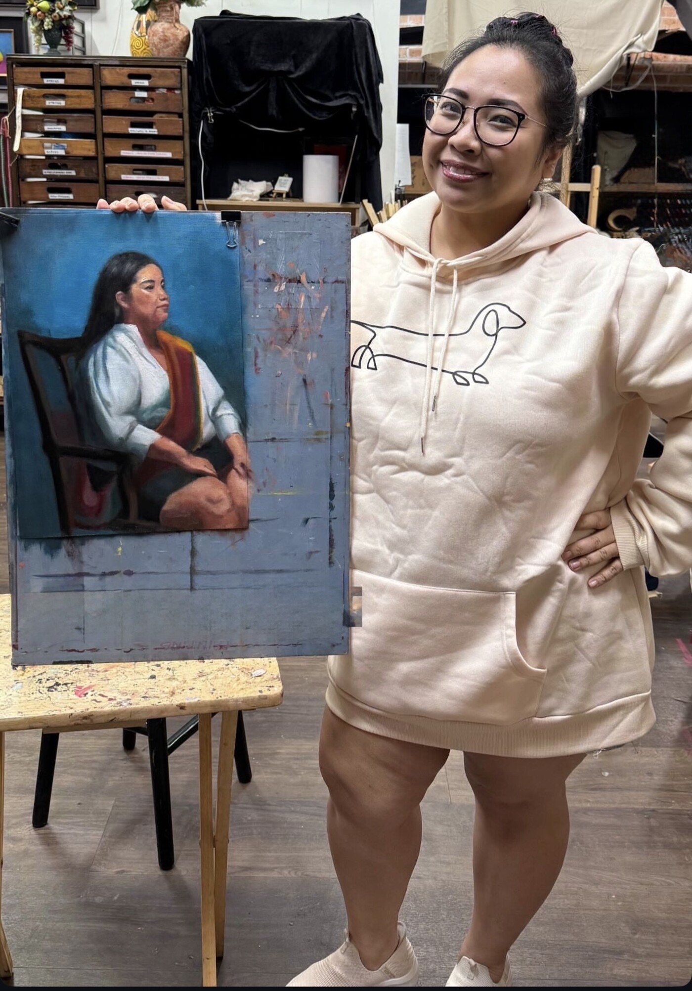 Seated Study in Blue — live wedding painting for Live model portrait