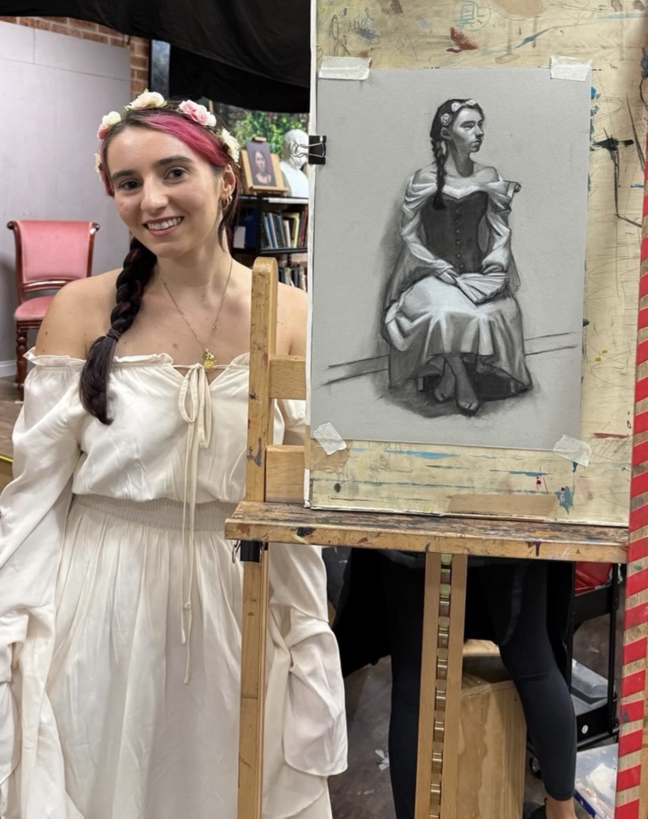 Seated Figure in White — live wedding painting for Live model portrait